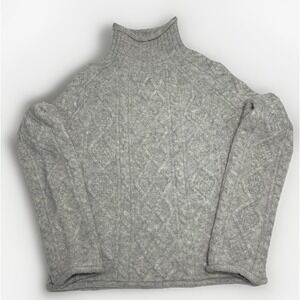 J Crew Gray Cable Knit Fisherman Style Turtleneck Sweater Wool Alpaca XXS Cozy